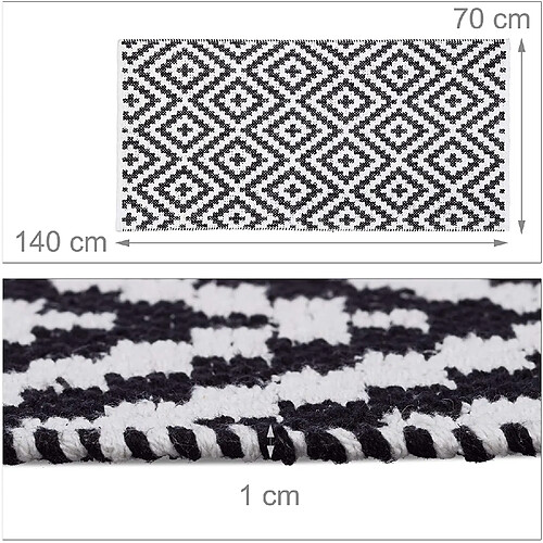 Helloshop26 Tapis de salon passage couloir coton 70 x 140 cm noir et blanc 13_0002839