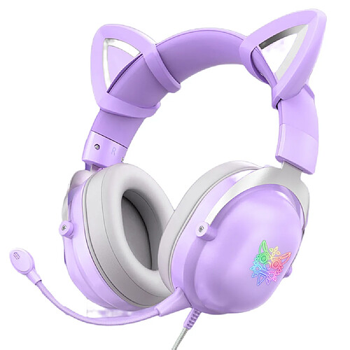 General Casque de jeu pour casque d'oreille de chat Son surround, réduction intelligente du bruit, micro intégré, micro antibruit rétractable, son stéréo, couvre-visage à faire soi-même.(Violet)