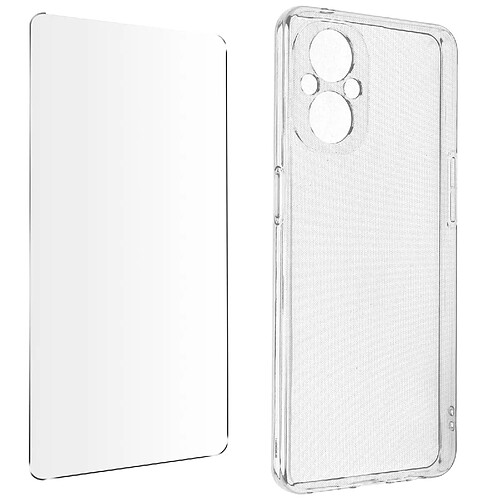 Avizar Coque Oppo Reno 8 Lite 5G Silicone Gel Souple Film Verre Trempé 9H transparent