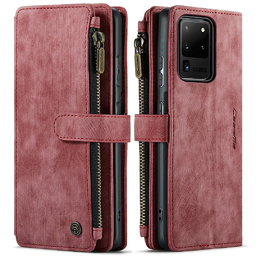 Caseme Etui en PU + TPU anti-rayures, support avec poche zippée, antichoc rouge pour votre Samsung Galaxy S20 Ultra