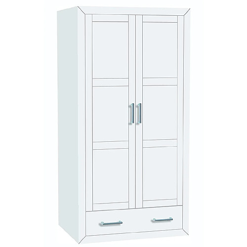 Pegane Placard Armoire meuble de rangement en MDF et pin massif laqué blanc - Longueur 105 x Profondeur 55 x Hauteur 200 cm