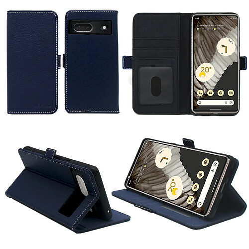 Xeptio Google Pixel 7 5G Etui Coque bleu Protection Portefeuille à Rabat Porte Cartes - Housse Pixel 7 bleue Antichoc Folio - Accessoires Pochette Case