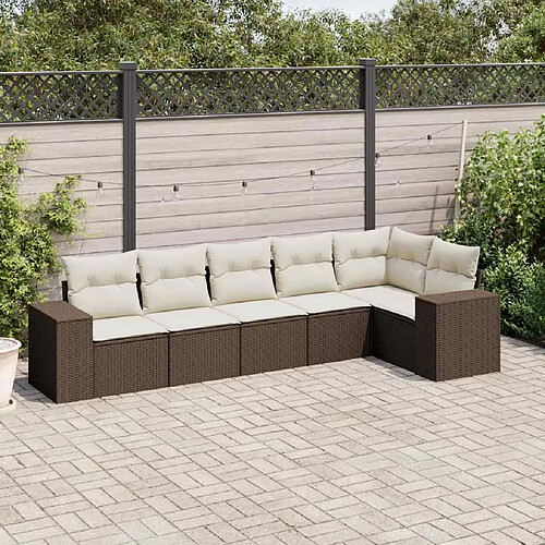 vidaXL Salon de jardin avec coussins 6 pcs marron résine tressée