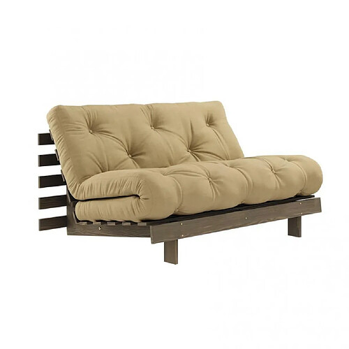 Inside 75 Canapé convertible futon ROOTS pin carob brown matelas wheat beige couchage 140x200 cm