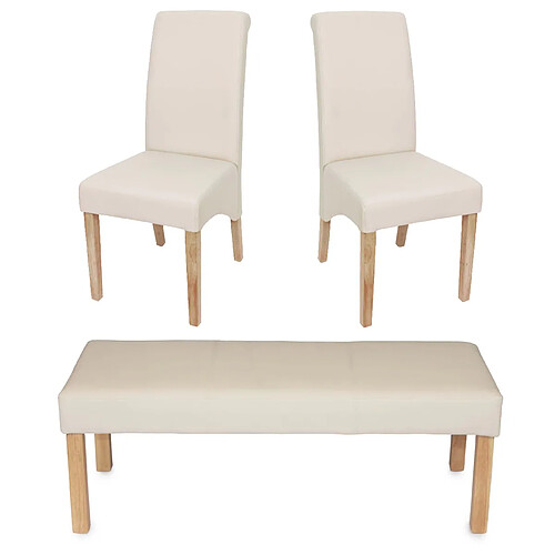 Decoshop26 Ensemble de 2 chaises de salle à manger et un banc en PVC crème 120x43x49 cm pieds en bois clairs 04_0006759