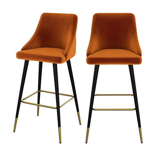 Rendez Vous Deco Chaise de bar Aristote en velours orange 77.5 cm (lot de 2)