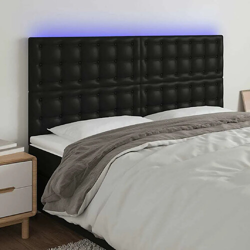 Maison Chic Tête de lit scandinave à LED,meuble de chambre Noir 180x5x118/128 cm Similicuir -MN96043