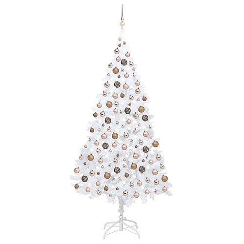 vidaXL Arbre de Noël artificiel pré-éclairé et boules blanc 240 cm