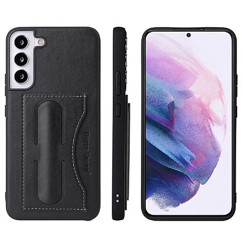 Coque en TPU + PU FIERRE SHANN avec béquille et porte-carte noir pour votre Samsung Galaxy S22 Plus 5G