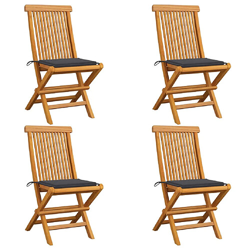 vidaXL Chaises de jardin et coussins anthracite lot de 4 Bois de teck