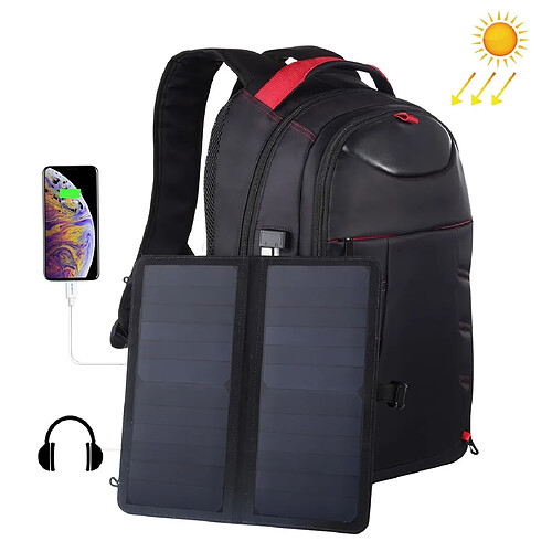 Wewoo Sac à dos 14W Pliable Amovible Énergie Solaire Extérieure Portable Double Épaules à pour Ordinateur PortableSortie USB 5V 2.1A Max Noir