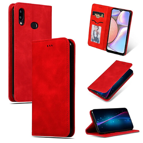 Wewoo Housse Coque Etui en cuir avec rabat horizontal magnétique pour Galaxy A10S Retro Skin Feel Business rouge