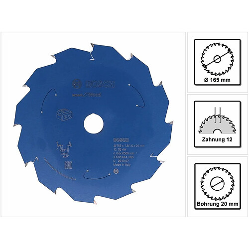 Bosch Lame de scie circulaire Expert for Wood 165 x 1,0 x 20 mm - 12 dents pour bois ( 2608644506 )