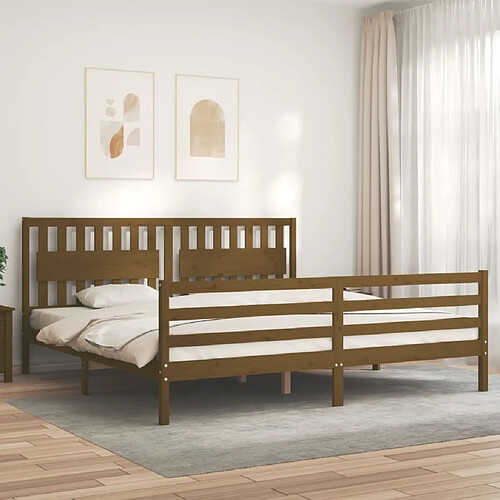 Maison Chic Lit adulte - Cadre Structure de lit avec tête de lit Contemporain marron miel 200x200cm bois massif -MN85253