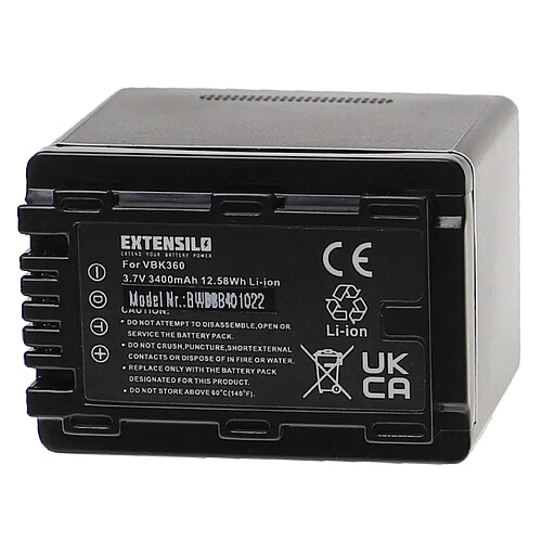 Vhbw EXTENSILO Batterie compatible avec Panasonic HDC-TM60, SDR-H85, SDR-H85A, SDR-H85K appareil photo, reflex numérique (3400mAh, 3,7V, Li-ion)