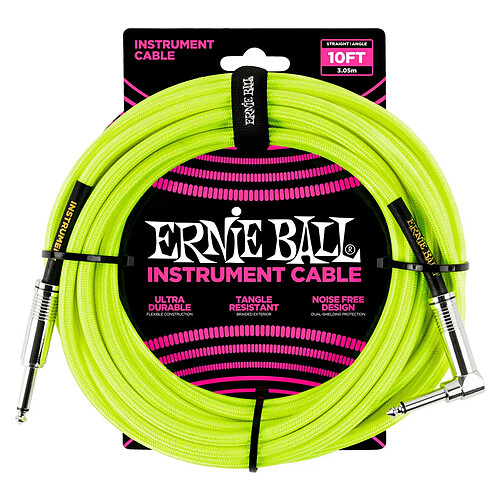 6080 Jack-Jack coudé 3 M jaune fluo Ernie Ball