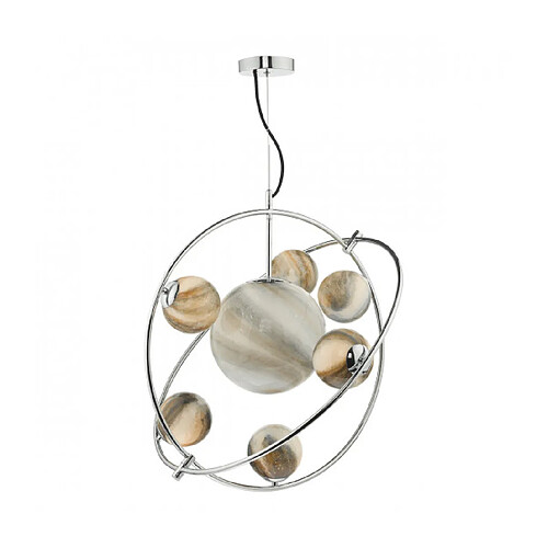 Luminaire Center Suspension Mikara Chrome poli,verre à effet de marbre 7 ampoules 60cm