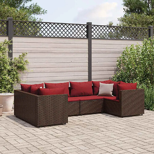 vidaXL Salon de jardin 6 pcs avec coussins Marron Résine tressée