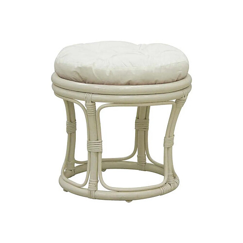 Aubry Gaspard Tabouret en rotin avec coussin Uni blanc.