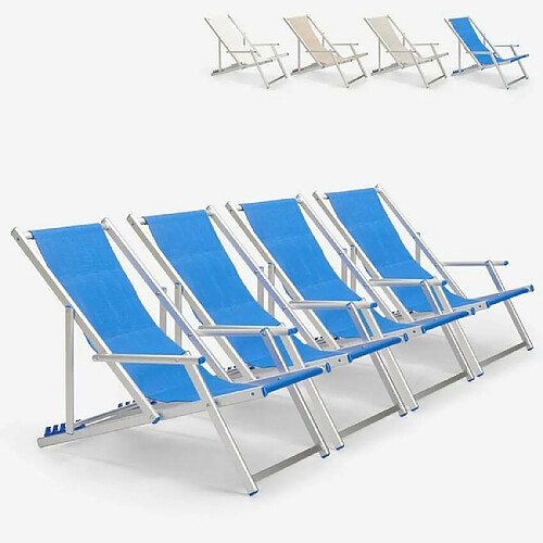 Beach And Garden Design 4 transats chaises de plage pliantes mer plage accoudoirs aluminium Riccione Gold Lux | Bleu