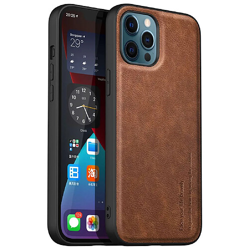 Coque en TPU + PU Anti-empreintes digitales, style rétro pour votre iPhone 12/12 Pro 6.1 pouces - marron