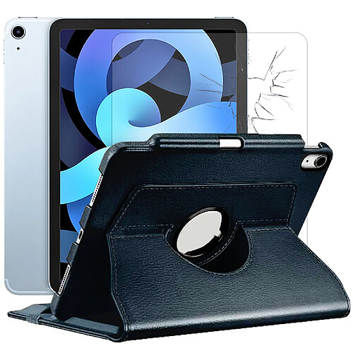 Etui rotatif en simili cuir + verre trempé pour iPad Air 2022 10.9" - Noir -Visiodirect -