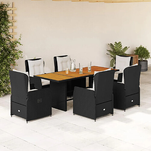 vidaXL Ensemble à manger de jardin coussins 7pcs Noir Résine tressée