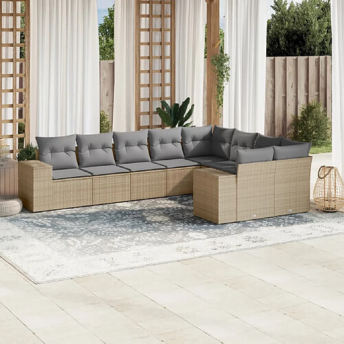 vidaXL Salon de jardin avec coussins 9 pcs beige résine tressée