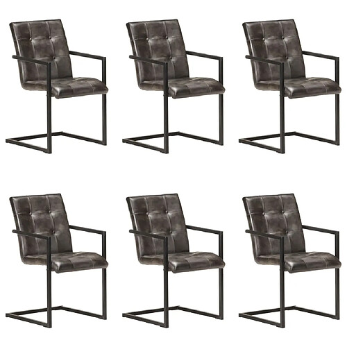 vidaXL Chaises à manger cantilever lot de 6 gris cuir véritable