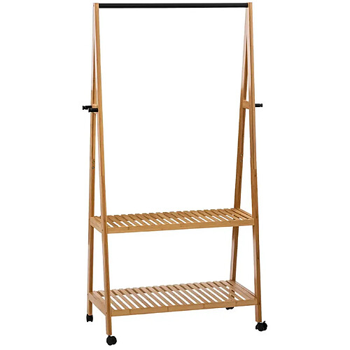 Pegane Porte-vêtements sur roulettes en bambou coloris naturel - Longueur 180 x Profondeur 43 x Hauteur 163 cm