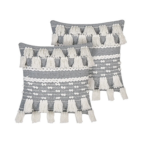 Beliani Lot de 2 coussins BRAHEA Coton 45 x 45 cm À rayure Gris