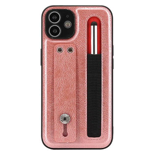 Coque en TPU + PU antichoc avec béquille en bandoulière et fente pour stylo rose pour votre iPhone 12 6.1 pouces