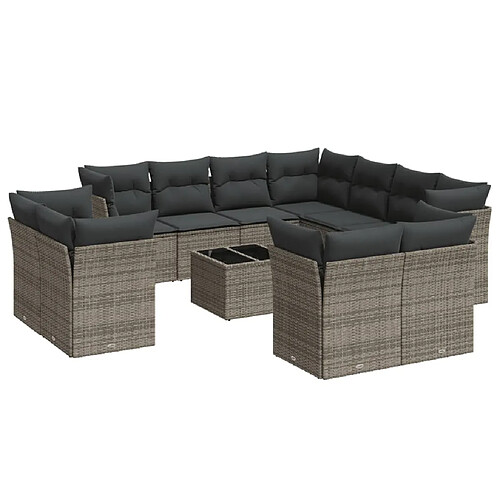 Maison Chic Salon de jardin avec coussins 12 pcs | Ensemble de Table et chaises | Mobilier d'Extérieur gris résine tressée -GKD44469