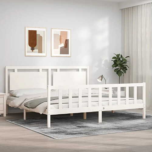 Maison Chic Lit adulte - Cadre Structure de lit avec tête de lit Contemporain blanc 200x200 cm bois massif -MN43612