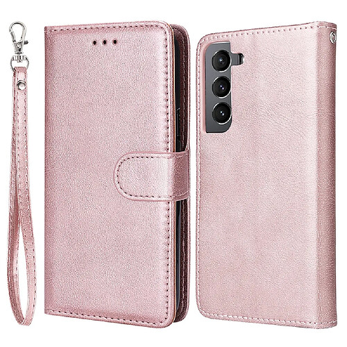 Coque en TPU + PU détachable avec support et sangle or rose pour votre Samsung Galaxy S22 5G