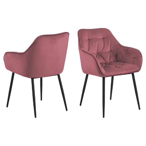 Toilinux Lot de 2 Chaises de salle à manger avec accoudoirs effet velours - Rose et Noir