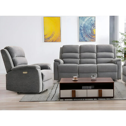 Vente-Unique Canapé 3 places et fauteuil relax électrique en tissu anthracite NEVERS