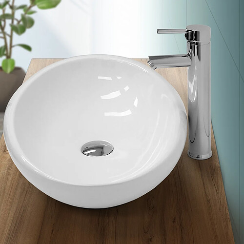 Ecd Germany Lavabo 630x420x120 mm en céramique blanche avec kit de vidange sans trop-plein