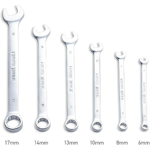 FINDER BS192180D Combination Wrench Set, Open and Box End Metric Spanner Set, 6mm-17mm, Set of 6Pcs