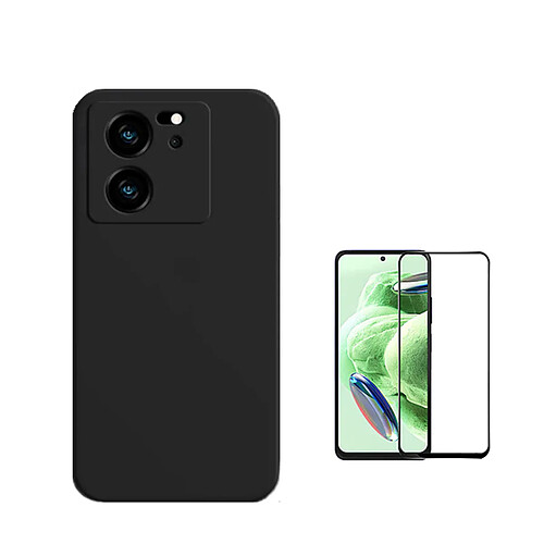 Kit Film Verre Trempé de la Étui Complète 5D + Étui Silicone Liquide Phonecare pour Xiaomi 13T - Noir