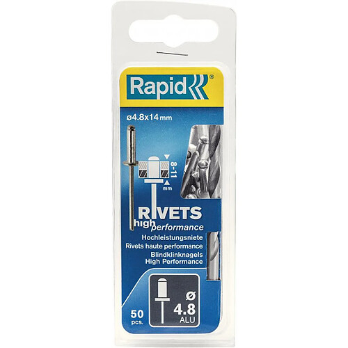 Rivets Universal R 48 x 14mm incl. Foret 50 Unités Blister Rapid