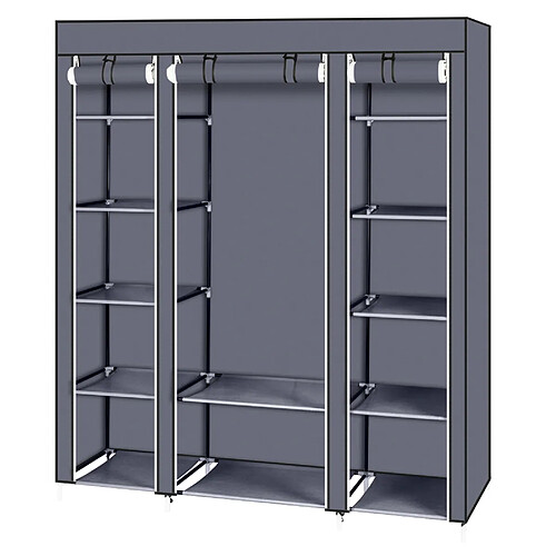 Armoire à vêtements portable de 69 pouces avec tissu non tissé, assemblage rapide et facile, extra solide et durable, gris