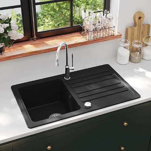 vidaXL Évier de cuisine en granite avec égouttoir réversible Noir