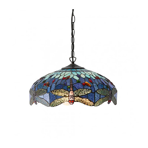 Interiors 1900 Suspension 41 cm Dragonfly Blue, verre et métal