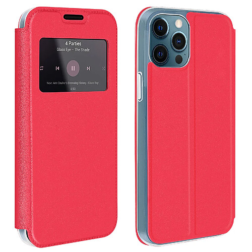 Avizar Housse iPhone 12 Pro Max Fenêtre d'Affichage Porte-carte Support Vidéo rouge