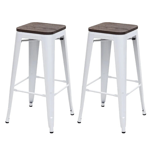 Decoshop26 Lot de 2 tabourets de bar style industriel factory en métal blanc assise en bois 04_0000485