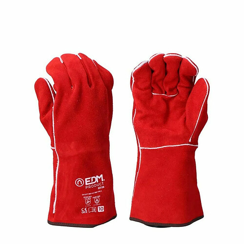 Gants de travail EDM Soudeurs Rouge Kevlar Coton Daim - 10