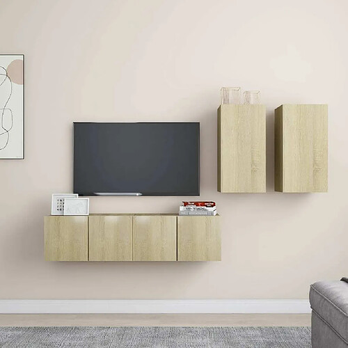 Maison Chic Ensemble de meubles TV 4 pcs | Banc TV Moderne pour salon | Meuble de Rangement - Chêne sonoma Aggloméré -MN96638