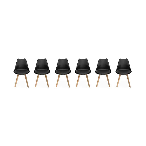 Lot de 6 chaises scandinaves noires pieds bois | sweeek