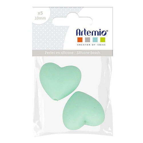 Artemio 2 perles silicone coeur - 29 x 19 x 12 mm - vert d'eau